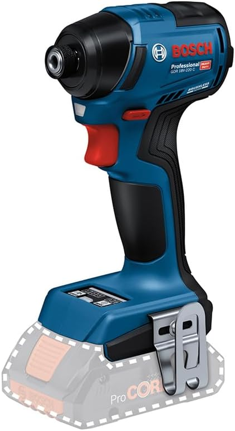 Bosch Professional 18V System Cordless Impact Driver GDR 18V-220 C (Up to 3,400 RPM, Torque of 220 Nm, Brushless Motor, without Batteries and Charger, Incl. 1 X Belt Clip, 1 X Bit Holder) image number 6