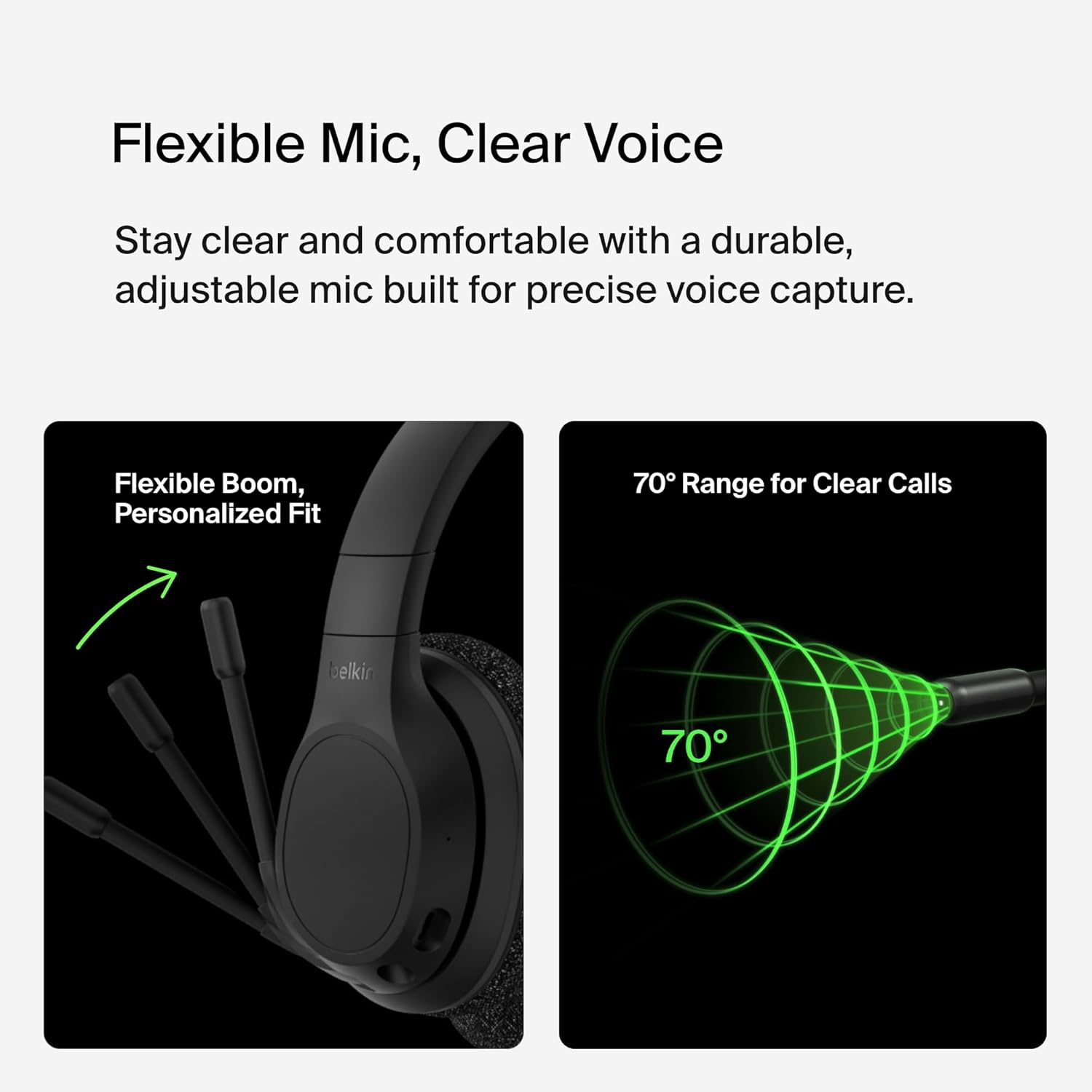 Belkin Soundform Adapt Wireless Over-Ear Headset, Headphones for Work, Play, Gaming, & Travel with Built-In Boom Microphone - Compatible with Iphone, Ipad, Galaxy, and More &ndash; Black image number 5
