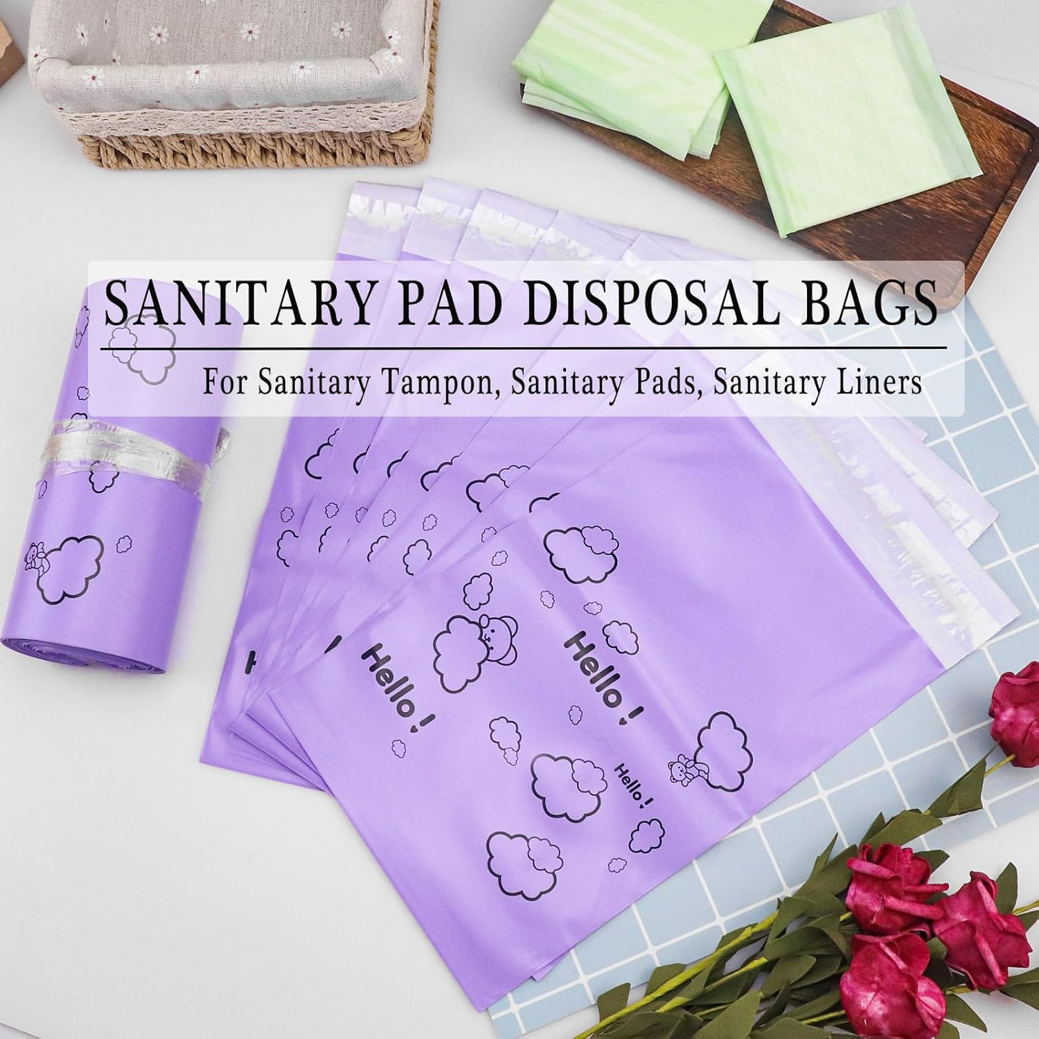 Sanitary Disposal Bags Pack of 200,Cute Purple Sanitary Pad Disposal Bags 7X12Inches Opaque Feminine Hygiene Disposal Bags Sanitary Trash Bags for Tampons,Sanitary Liners image number 3