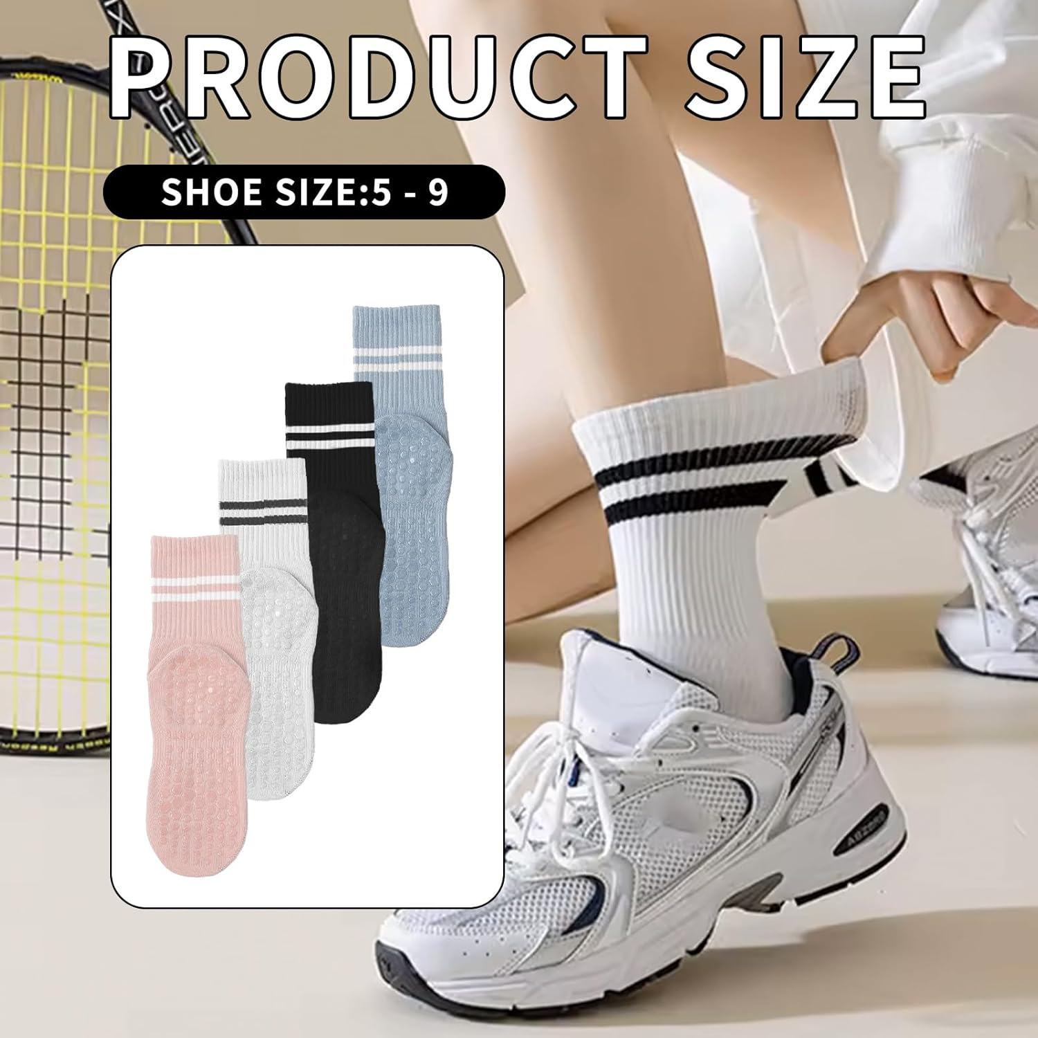Pilates Socks, 4 Pairs Pilates Yoga Socks with Grips for Women, Anti-Slip Yoga Pilates Sock for Hospital, Dance, Barre, Barefoot