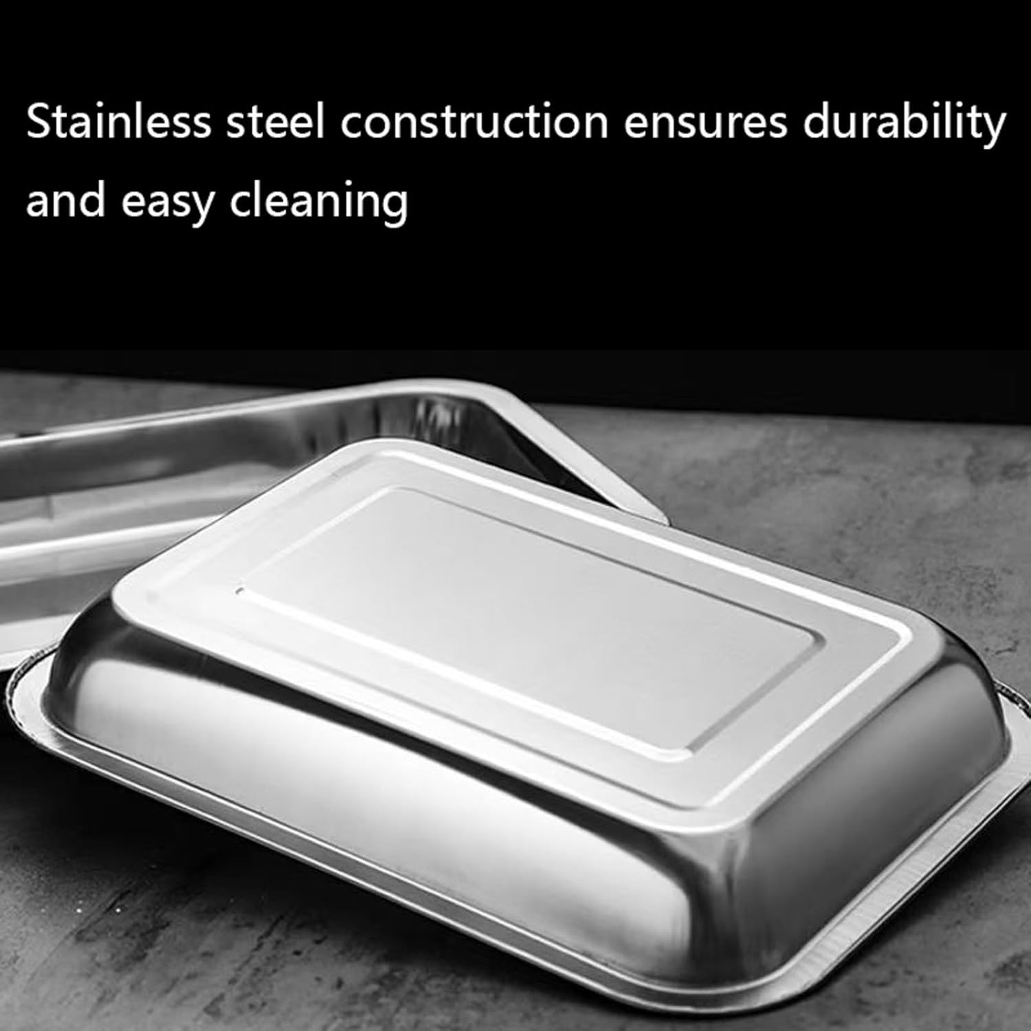 3 Pack Stainless Steel Breading Trays Set,Breading Pans for Marinating, and Prepping Meat Chicken and Fish 10.4" X 7.7" X 1.9" image number 1