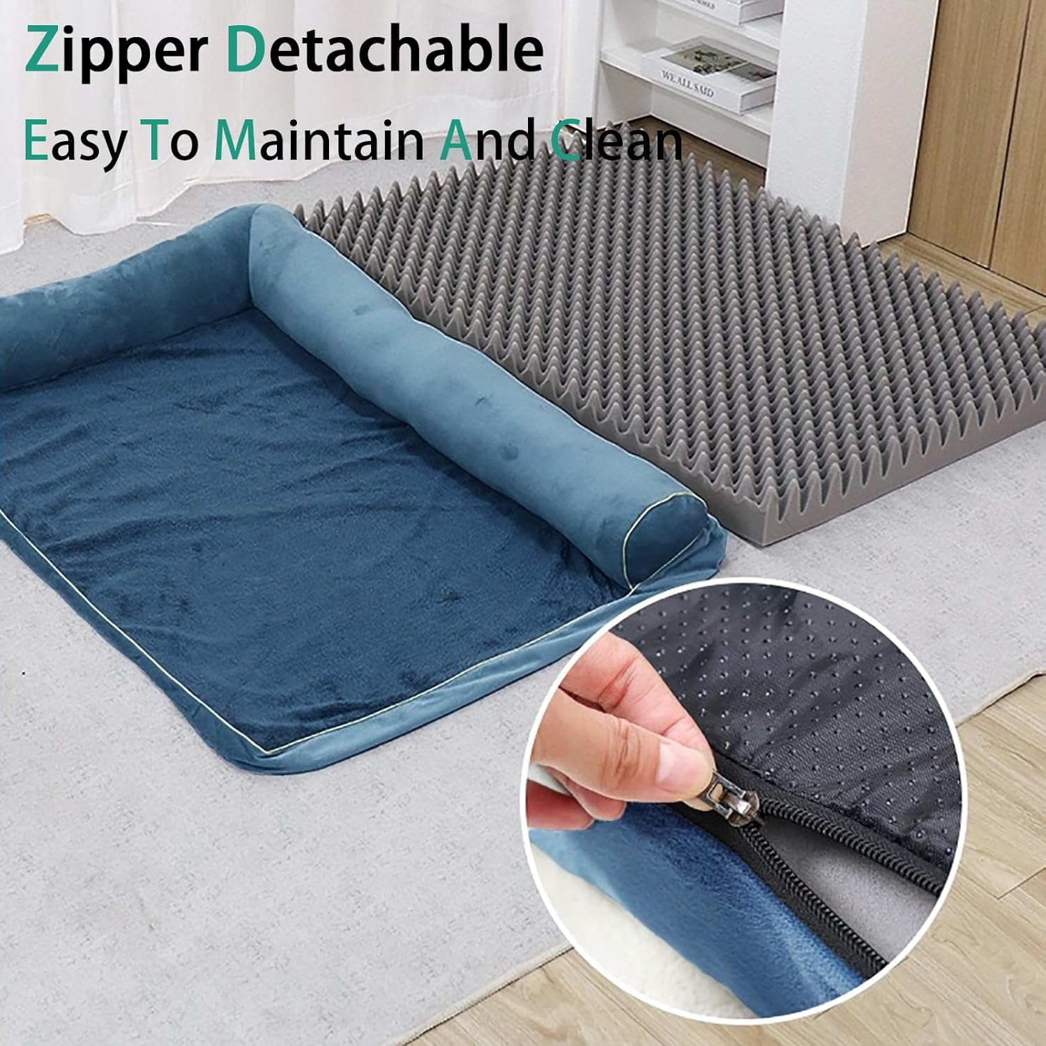 Orthopedic Dog Bed for Large Dogs, Big Waterproof Dog Bed, Washable Pet Bed for Large Sized Dogs with Memory Foam Pet Bed Mat, Anti-Slip Bottom, Deluxe Plush Pet Bed Mat