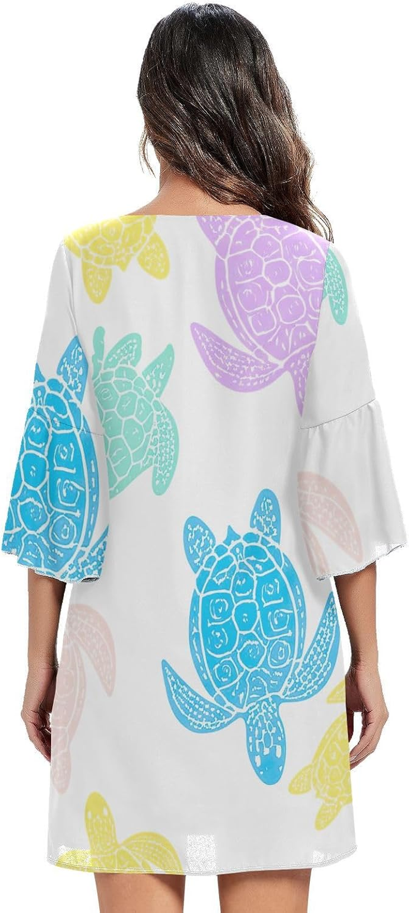 Pastel Sea Turtles White Elegant V Neck Dress Printed Maternity Dress Party S-XXL image number 4