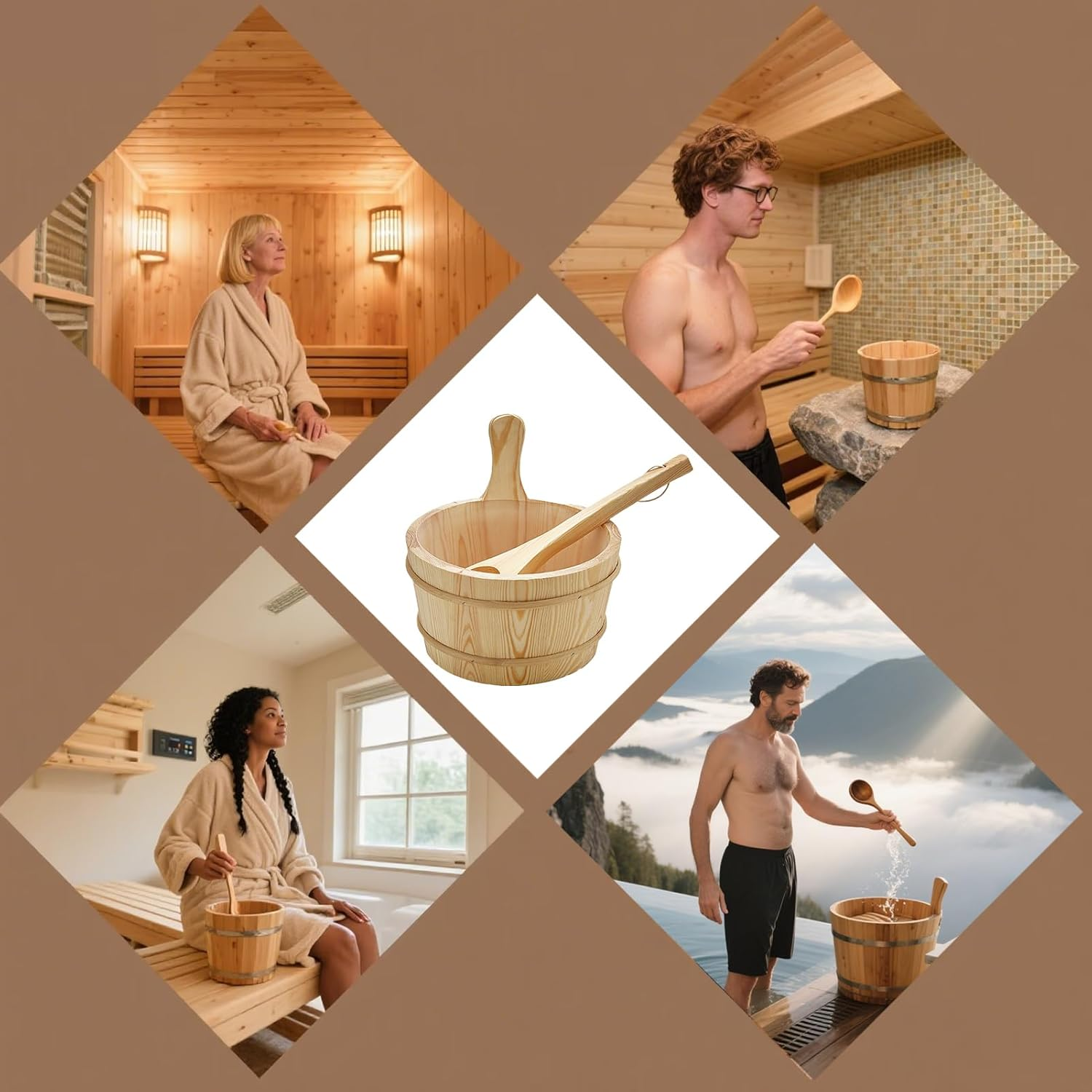 Sauna Kit | Sauna Wood Bucket Kit,Leakproof Wooden 4L Capacity Shower Supplies Bath Tools for Backyard Outdoor Steam Bathing Garden Home Bathrooms Apartment House Hotel image number 1
