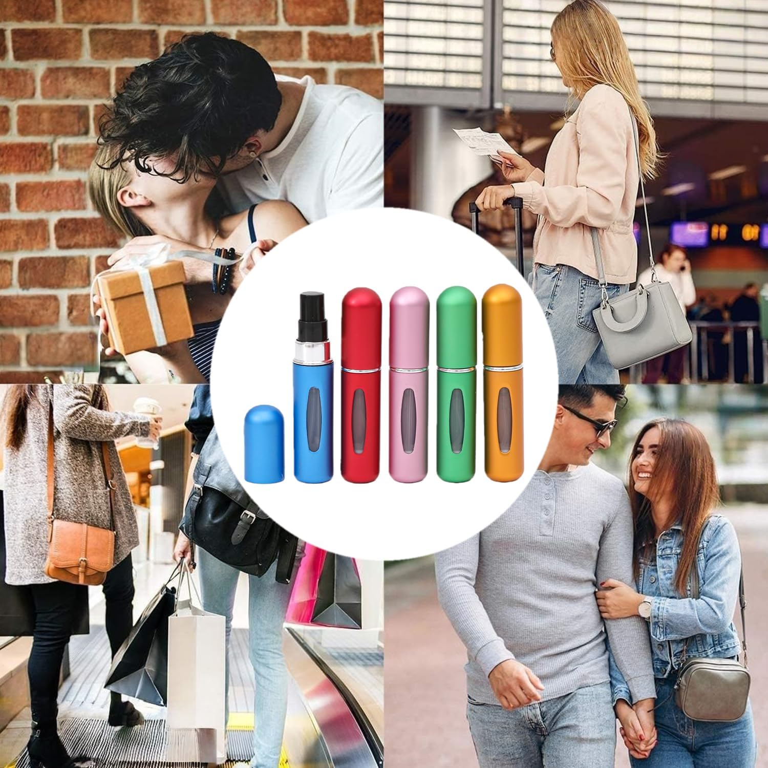 Ezranova 5 Pcs 5Ml Perfume Atomiser,Refillable Fine Mist Spray Bottles,Portable Mini Spray Travel Bottle,Spray Bottles,For Purse Handbag Pocket - Holiday Essentials (Five Colors) image number 1