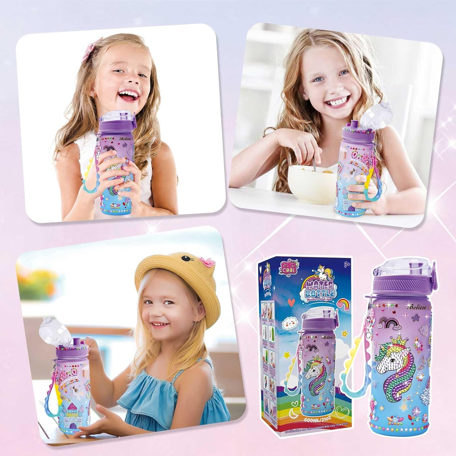 Decorate Your Own Water Bottle Kits for Girls Age 4-12, Unicorn Gem Diamond Painting Crafts, Kids Arts and Crafts Kits Girls Toys Gifts for 4-12 Year Old Girls Birthday Gifts (Unicorn 600Ml) image number 5