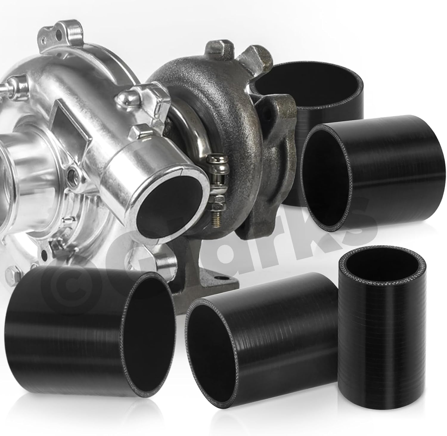 Glarks 7Pcs Straight Coupler Silicone Hose Set Includes 1Pcs ID 2.5In 4-Ply High Performance Coupler Silicone Hose 2Pcs 2.8-3.1In T-Bolt Clamp 4Pcs M6 Hex Nut image number 1