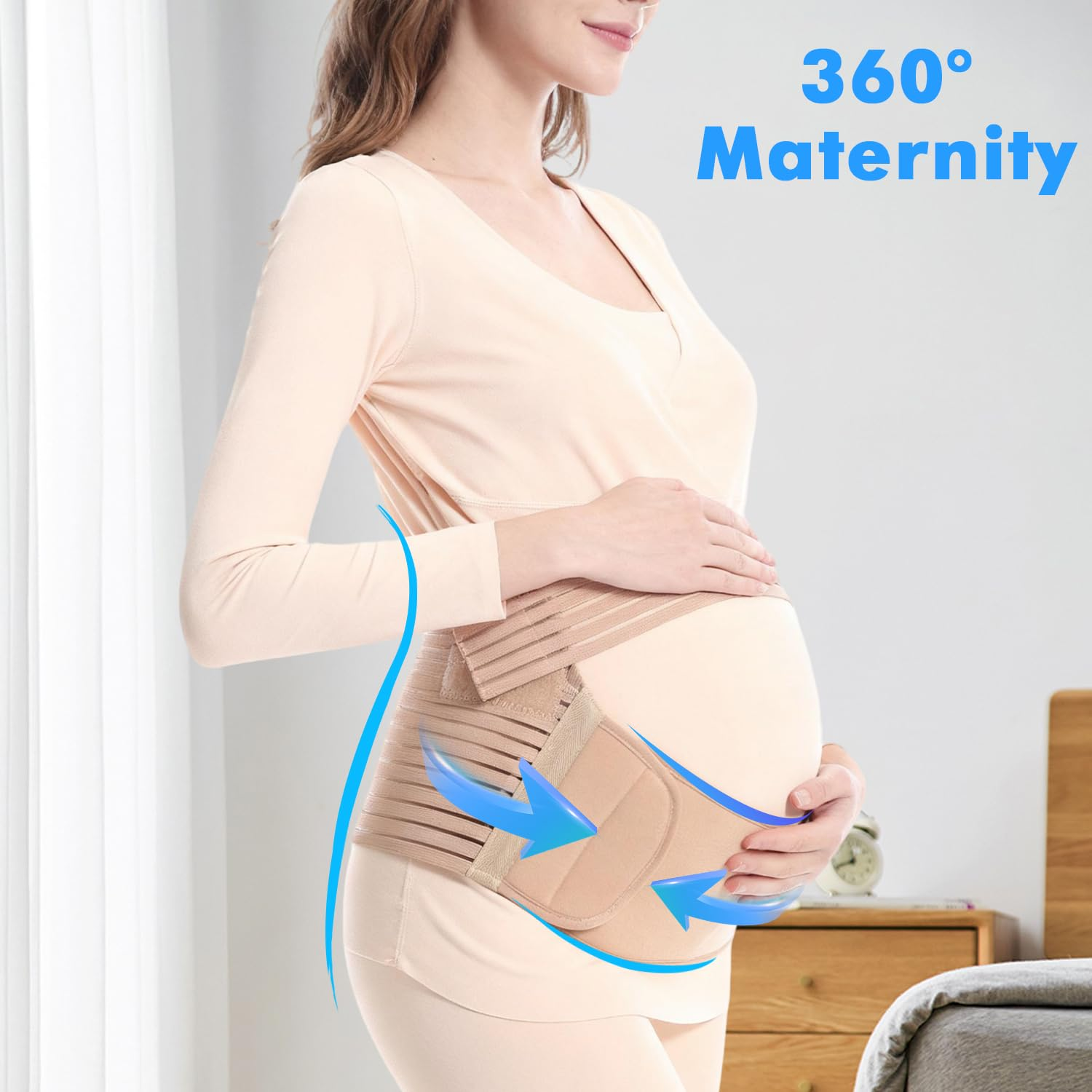 Yakiter Maternity Belt, 3 in 1 Pregnancy Belly Support Band, Waist/Back/Abdomen Band, Breathable Mesh, Gentle Compression, Ultra Soft, Pain Relief (Beige) image number 5