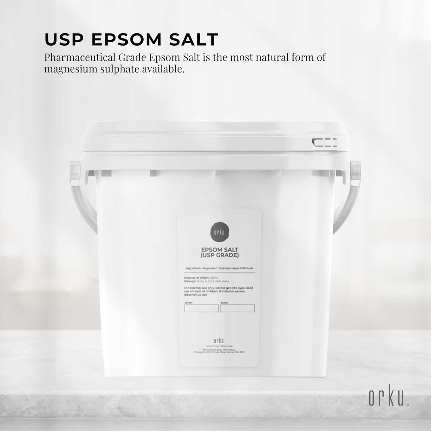 Orku 5Kg Epsom Salt Tub- USP Grade Magnesium Sulfate Body Bath Salts