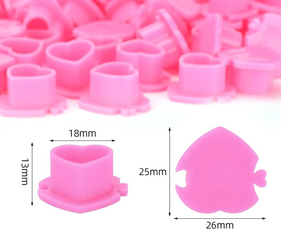 Heart-Shaped Tattoo Ink Cups with Base Pink, 200Pcs Pink Heart Design Silicone Ink Cups, Silicone Tattoo Ink Holders image number 5