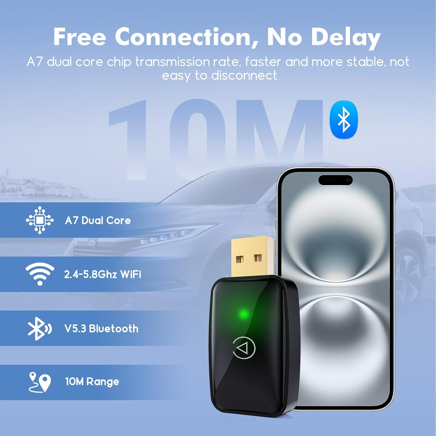 Wireless Carplay Adapter Small Car Play Dongle, USB Converts Wired to Wireless Carplay Adapter, Stable Control & No Delay, Mini Size for Apple Iphone Ios 11+/Android 10+, for OEM Wired Car Model 2017+ image number 3