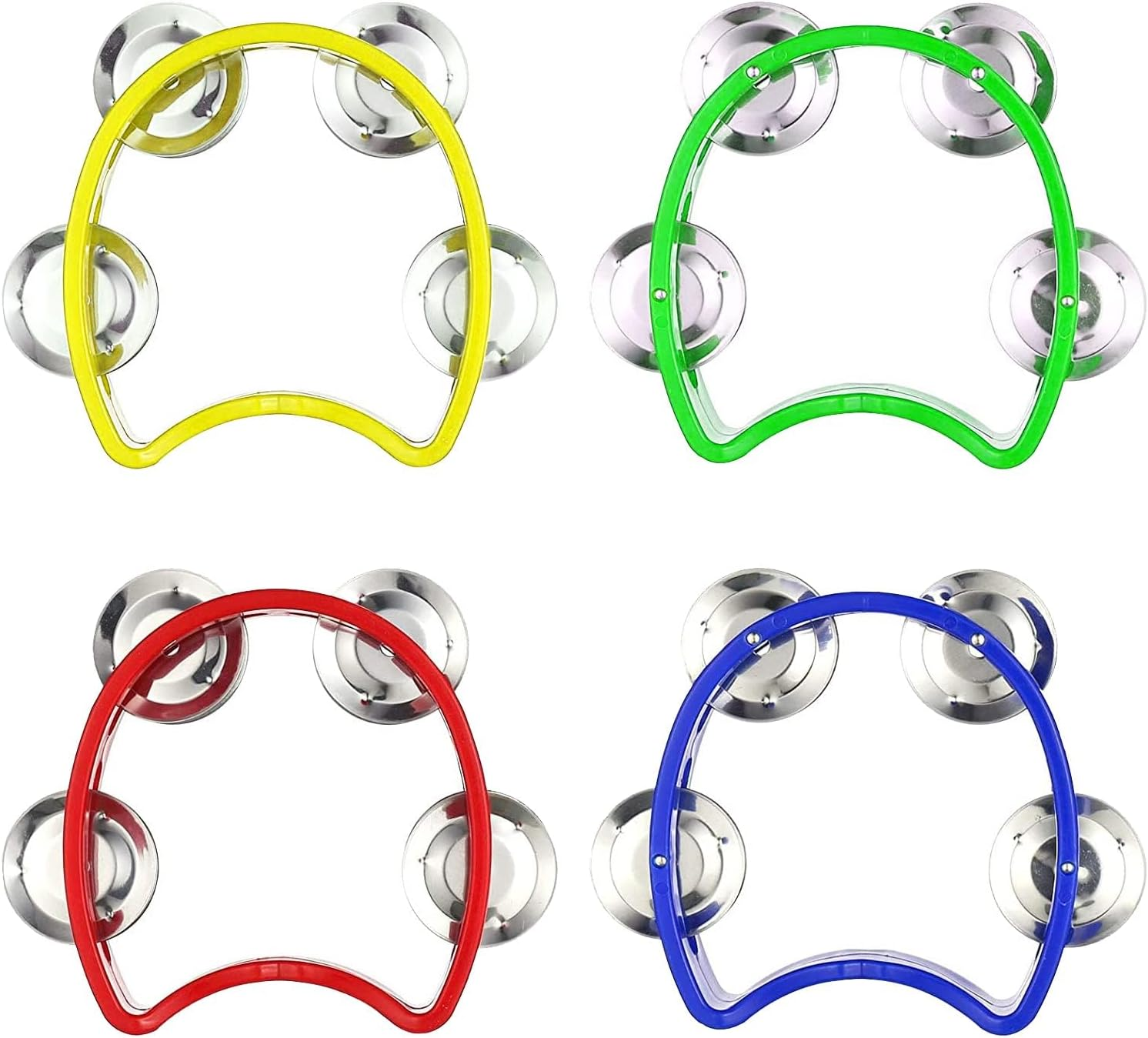 4 Pack Tambourines for Adults, Handheld Tamborine Music Instruments for Kids, Mini Hand Bell Percussion with 4 Jingle Bells