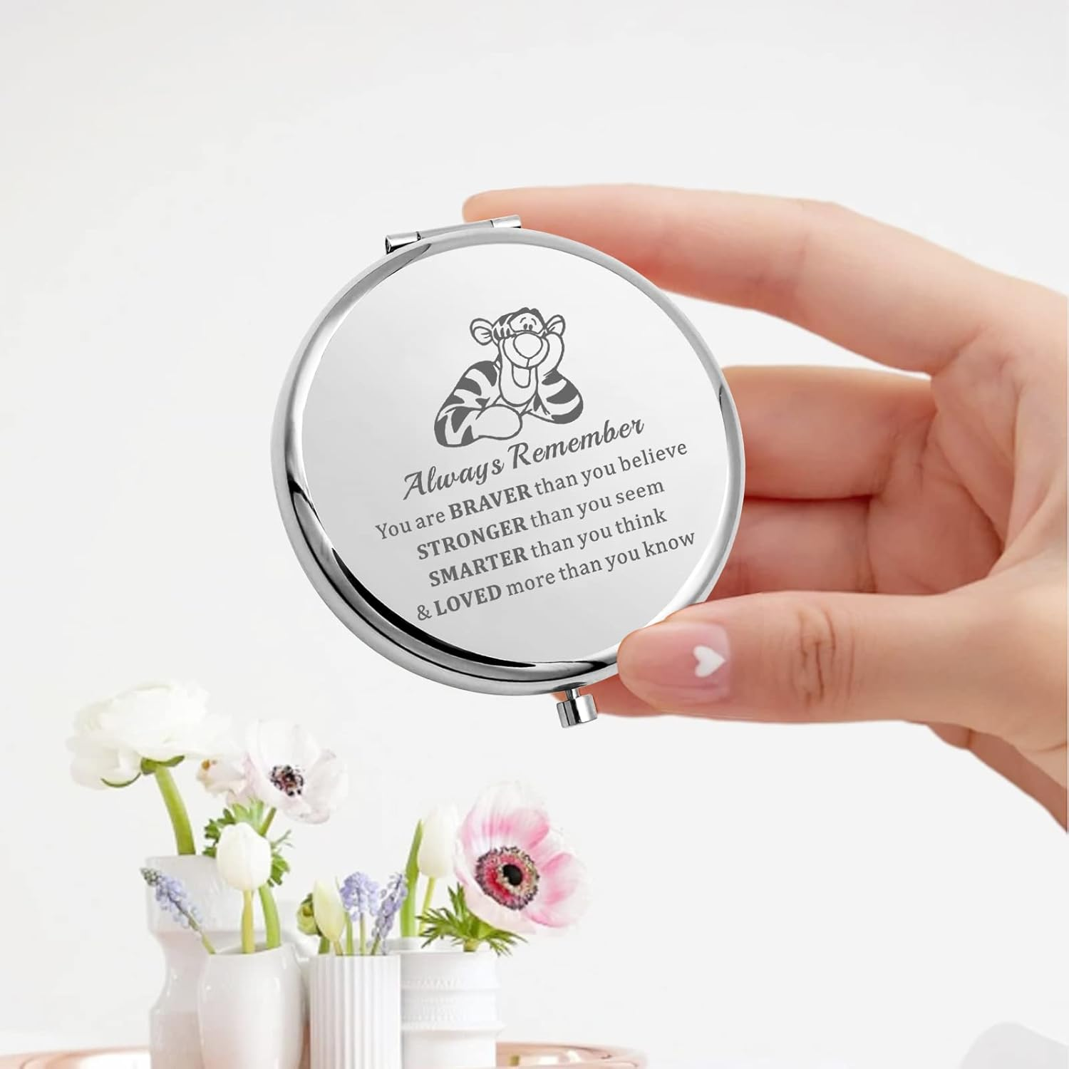 KEYCHIN Tiger Pocket Mirror Cartoon Movie Fans Gifts You Are Braver Stronger Smarter than You Think Compact Makeup Mirror for Women Girls Teenagers (Tiger Always-S) image number 3
