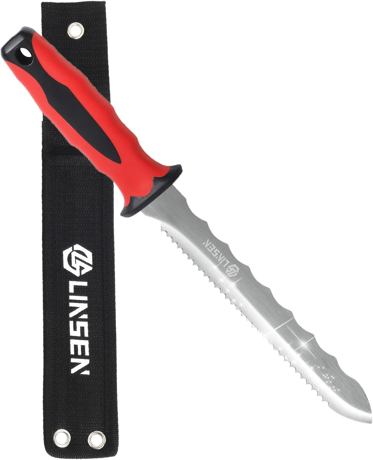 PAXLINSEN Stainless Steel Garden Knife with 7.8" Blade with New Handle, Double Side Utility Sod Cutter Lawn Repair Garden Knife with Nylon Sheath (GREEN)