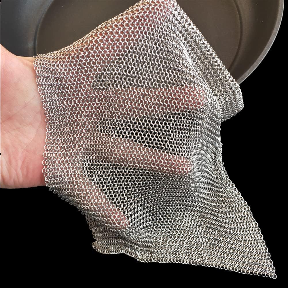 Cast Iron Scrubber, 316L Stainless Steel Fine Mesh Scraper, Upgraded 3.8Mm Chainmail Scrubber, for Pre-Seasoned Pot Dutch Oven Waffle Maker Cast Iron Skillet Pan Glass Container (6''X6'') image number 6