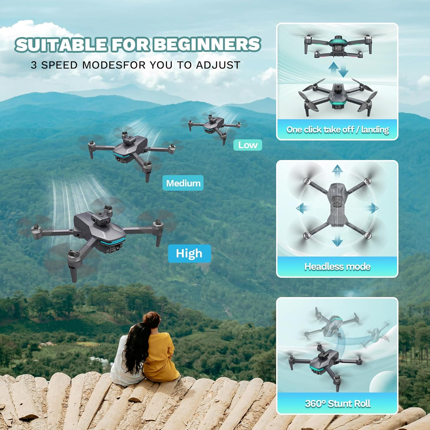 Foldable Drone with 1080P Electrically Adjustable Dual Camera for Beginner, Brushless RC Quadcopter with Altitude Hold, Carring Case, Headless Mode, One Key Take Off/Land, Obstacle Avoidance image number 4