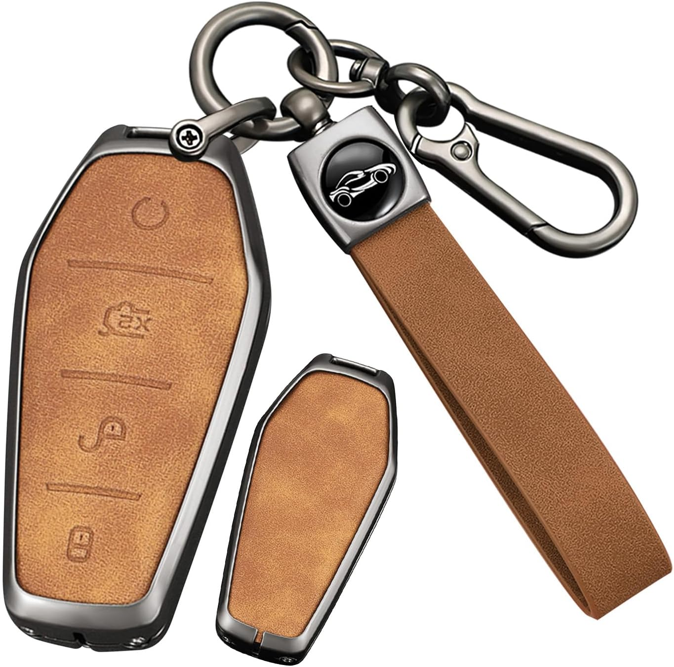 Ontto Metal Leather Key Fob Cover Fit for BYD Dolphin Atto 3 Seal Song plus Qin Tang E2 2021 2022 2023 2024 Smart Key Shell Case Keyring Key Holder Keychain Accessories 3 Buttons