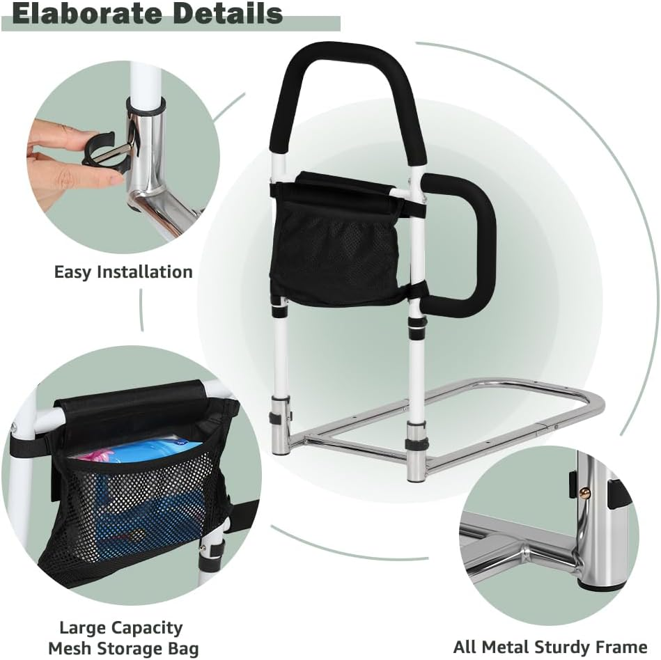 Kokorona Bed Rail for Elderly Adults, Bed Assist Rail for Seniors with Dual Grab Handles, Side Bed Guard Rails with Storage Pocket, Safety Bed Rail under Mattress, Loading 136KG image number 6