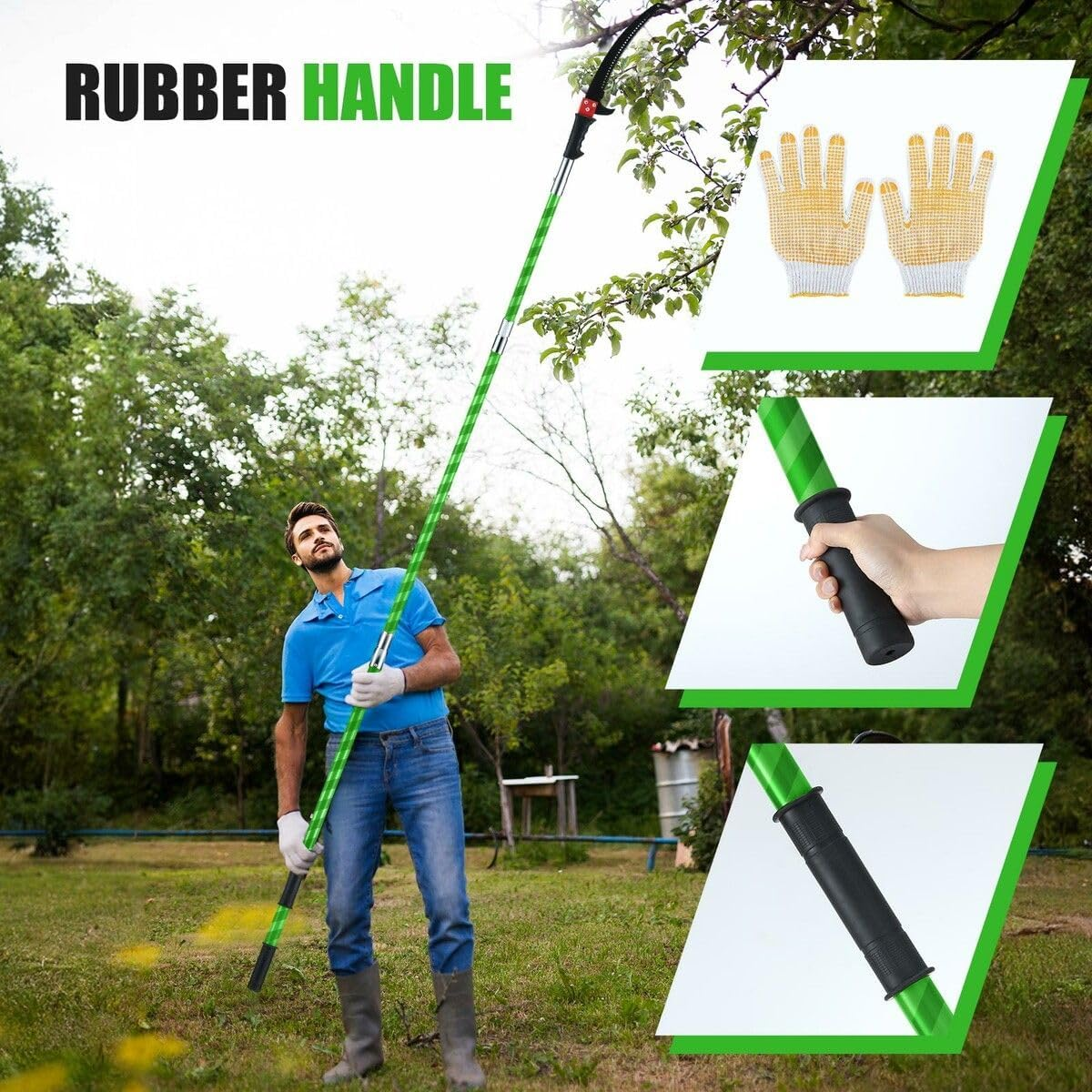 AUSWAY Manual Pole Saw Tree Pruner Extendable High Branch Pruning Trimming Trimmer Cutter 8 Fibreglass Rods Sharp Steel Blades Scissors Shearing Garden Tool image number 6