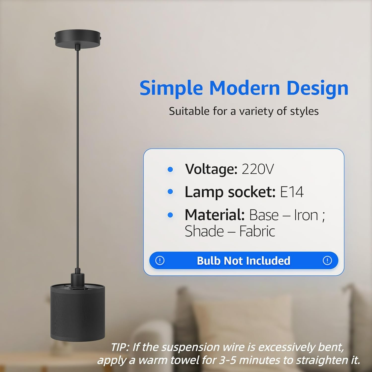 Klighten 2 X E14 Pendant Light, Height Adjustable, Modern Design, Simple Hanging Lamp for Dining Table, Bedroom, Kitchen, 40 W Max, Bulb Not Included, Black image number 6