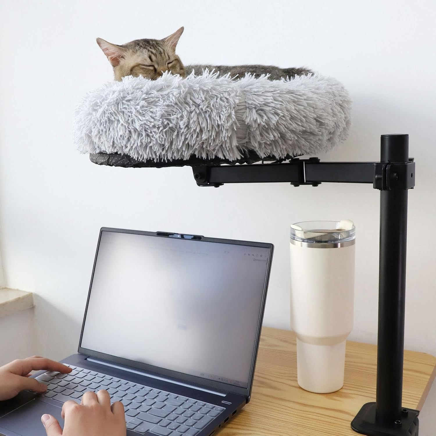 Henglisam 16'' Cat Desk Bed, 360&deg; Rotating & Height Adjustable Cat Hammock Bed, Cozy Soft Plush Pet Cushion for Office Desks and Game Tables image number 3