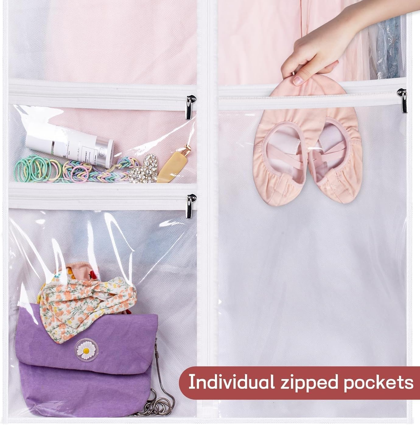 Kimbora Costume Dance Garment Bag with 3 Clear Zipper Pockets for Suits Dress Cover, Travel & Competitions Protector, Set of 2