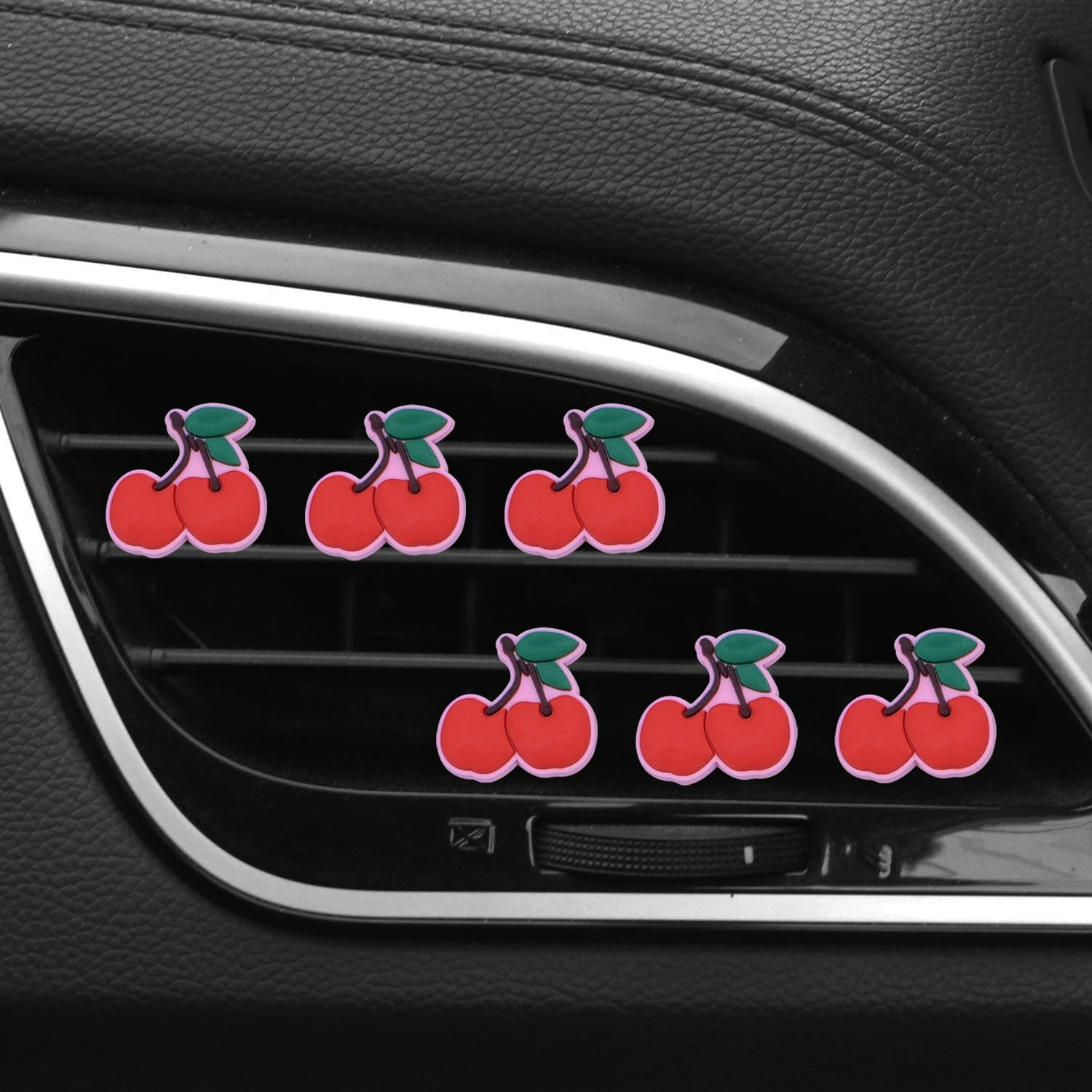 6 Pcs Red Cherry Air Vent Clips, Cute Cherry Car Air Fresheners Vents Clips Diamond Vent Clip Car Interior Decor Charm Bling Car Accessories Car Decoration for Women, Automotive Air Fresheners image number 1