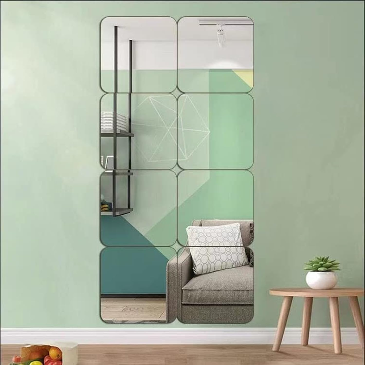 Full Length Wall Mirror Tiles, 14'' X 12'' X 4PCS, Frameless Full Body Mirror Tiles for Bedroom, Shatterproof Non Glass Mirrors Wall Mounted for Home Gym, on the Door image number 3