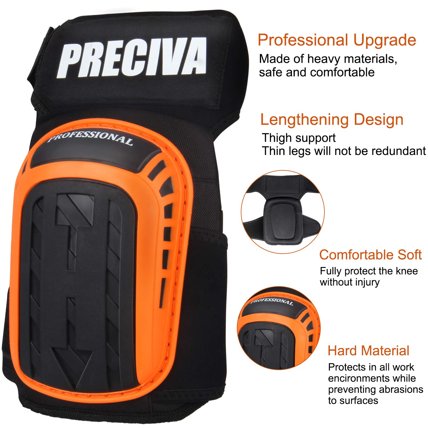 Knee Pads for Work, Preciva Construction Gel Knee Pads Tools, Heavy Duty Comfortable Anti-Slip Foam Knee Pads for Cleaning Flooring and Garden, Strong Durable Straps, 1 Pair for Men, Women image number 6