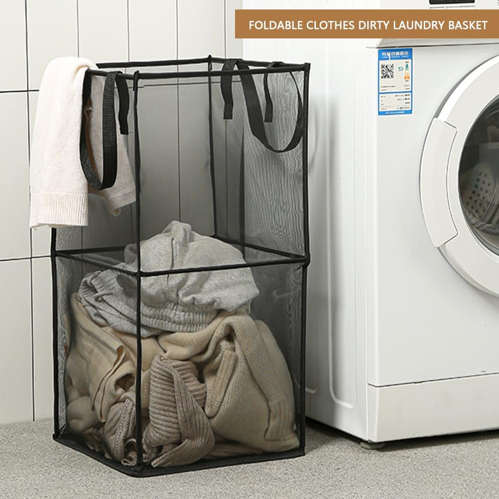 2-Pack Collapsible Laundry Basket with Carry Handles &ndash; Foldable Mesh Hamper for Clothes, Household Storage, Kids Room, Dorm, Bathroom, Travel & Camping image number 3