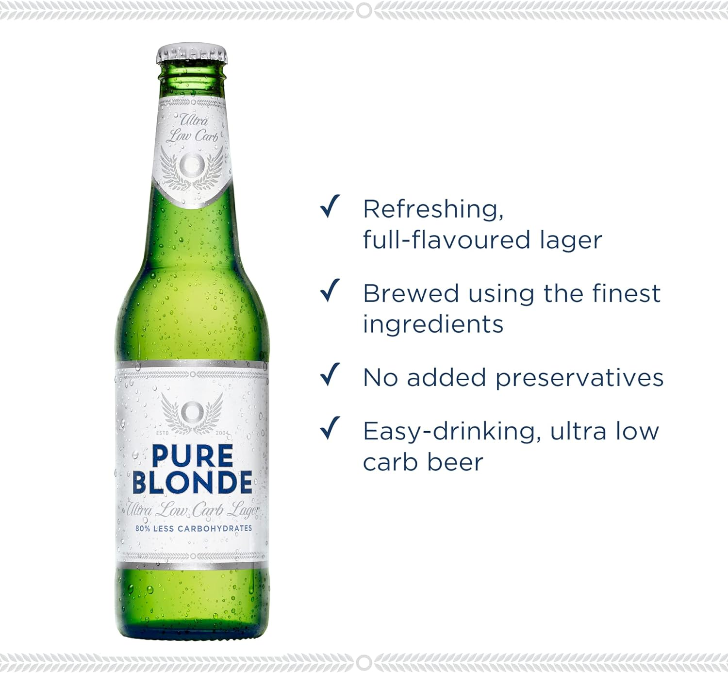 Pure Blonde Ultra Low Carb Lager, Light & Refreshing Finish, 4.2% ABV, 355Ml (Case of 24 Bottles) image number 3