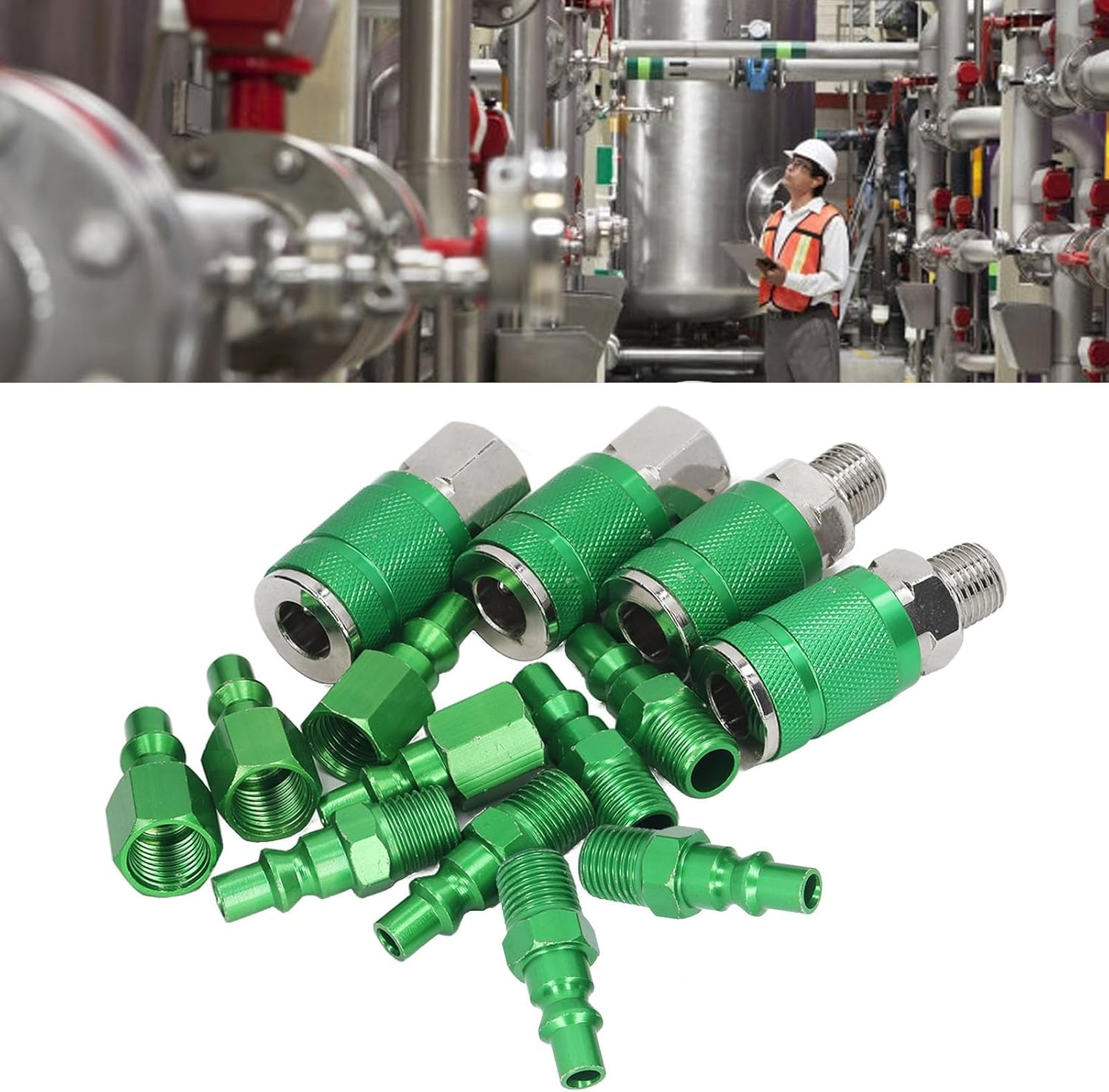 4Pcs Universal Air Coupler and 10Pcs I/M Plug Kit 1/4In NPT ARO Air Compressor Hose Fittings Aluminum Alloy Air Hose Fittings Set image number 4