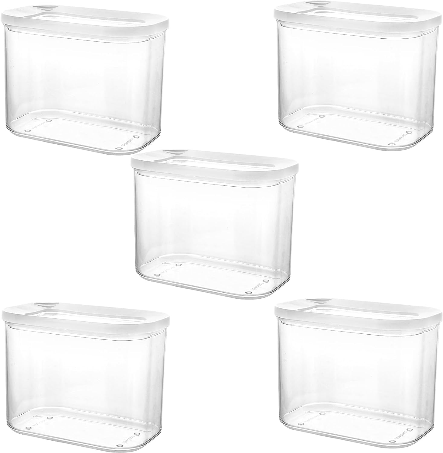 Set of 5 Plastic Storage Jars with Lid, Airtight, 1000 Ml, Rectangular Kitchen Storage & Organisation, White Containers, Cornflakes for Sealing and Preserving Food image number 6