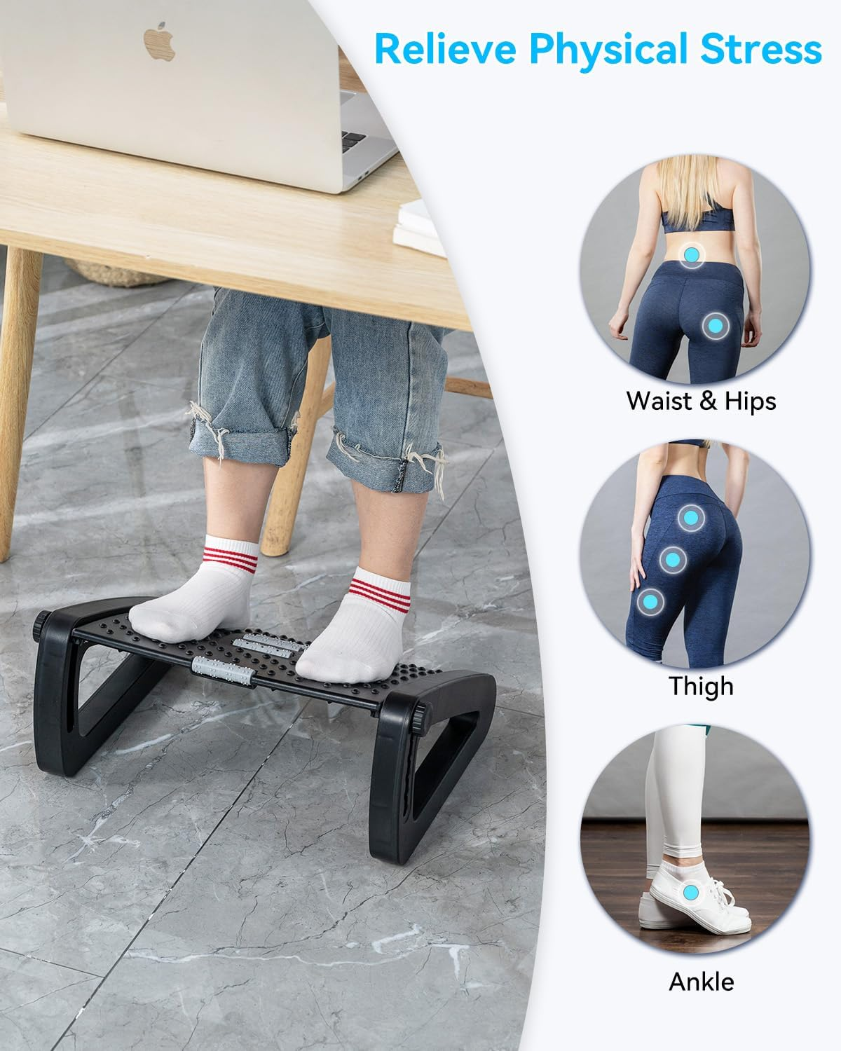 Foot Rest, 6 Height Sdjustable Footrest for Desk, Ergonomic Footrest, Massaging Surface to Relieve Stress & Improve Posture, Thick and Non-Slip, Suitable for Home Office Use image number 5