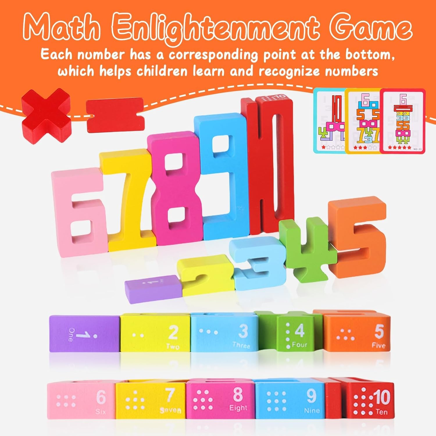 23Pcs Wooden Number Building Blocks, with Mathematical Symbol Blocks and Arithmetic Pad, Montessori Number Blocks Math Learning Toys for Kids Digital Educational Counting image number 3