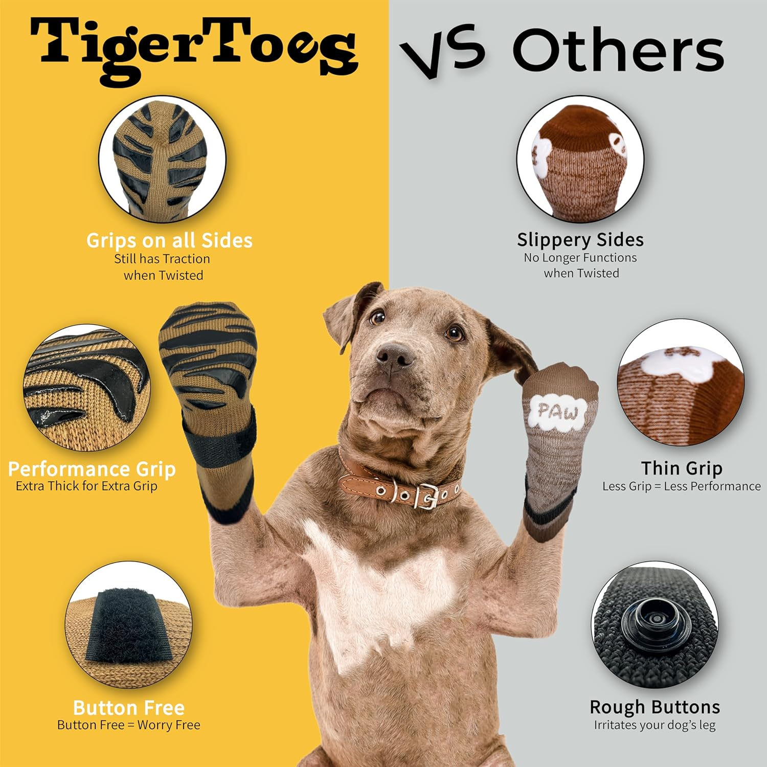 DOK Tigertoes Premium Non-Slip Dog Socks for Hardwood Floors - Extra-Thick Grip That Works Even When Twisted - Prevents Licking, Slipping, and Great for Dog Paw Protection (Cool Caramel, Large) image number 5