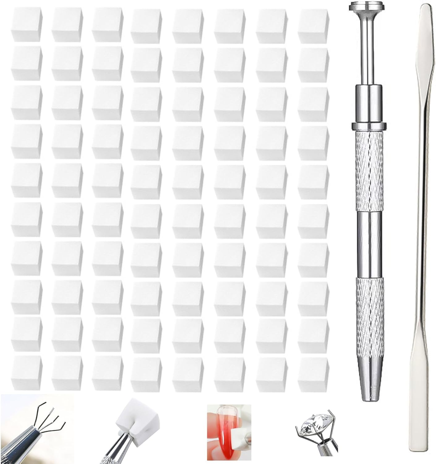 100Pcs Soft Nail Sponges for Ombre, Nail Art Tools, Nail Art Sponges with Grabbing Pen, Nail Art Stir Spoon, Ombre Nail Brushes, Manicure Professional Accessories Supplies image number 3