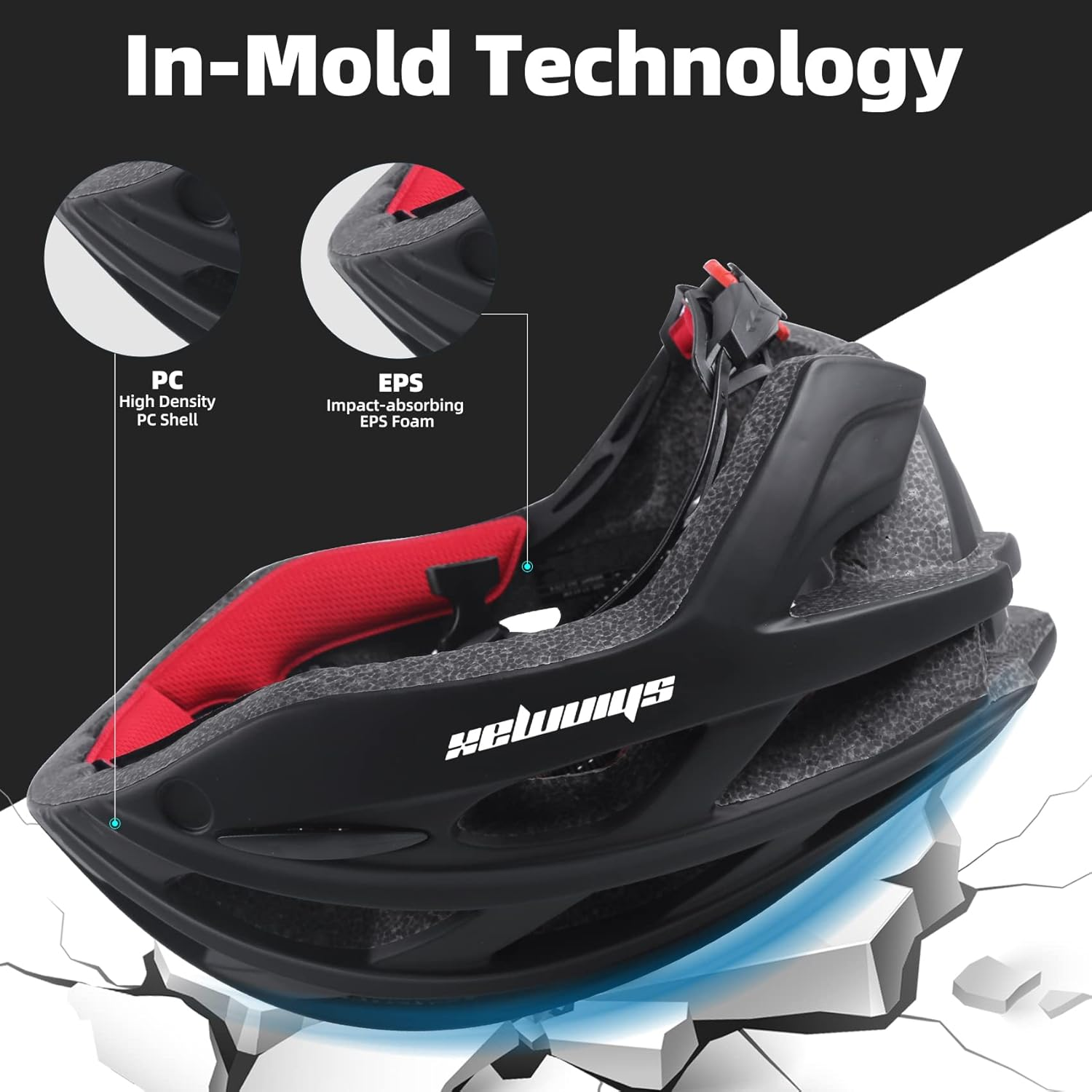 Bike Helmet,Shinmax CPSC/CPC Certificated Bicycle Helmet with Detachable Magnetic Goggles&Led Back Light&Portable Backpack Cycling Helmet Adjustable Mountain Bike Helmet for Adult Men Women SM-T69 image number 4