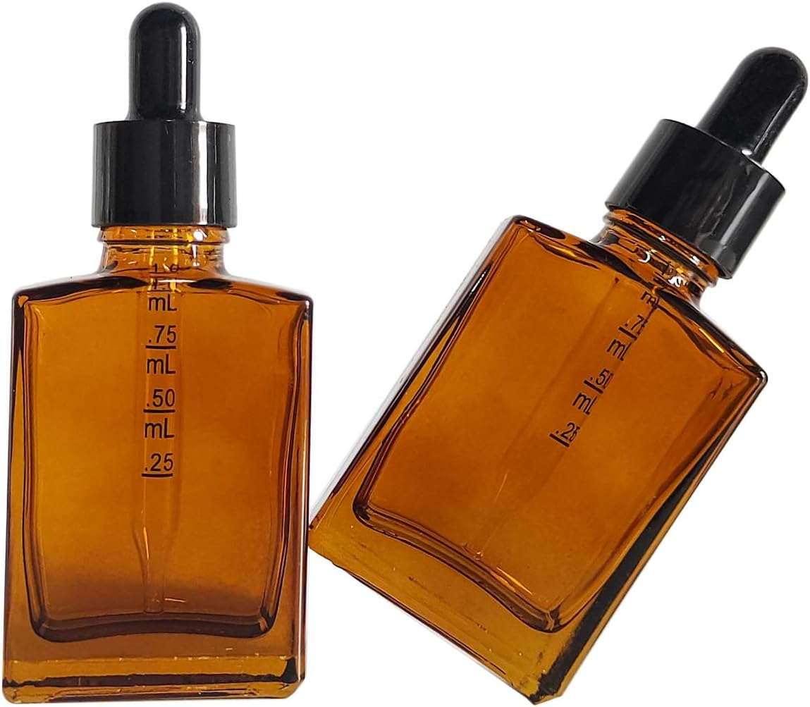 12 Pack 1 Oz Amber Square Glass Dropper Bottle for Essential Oil, Perfume, Serums and Liquids with Eye Droppers