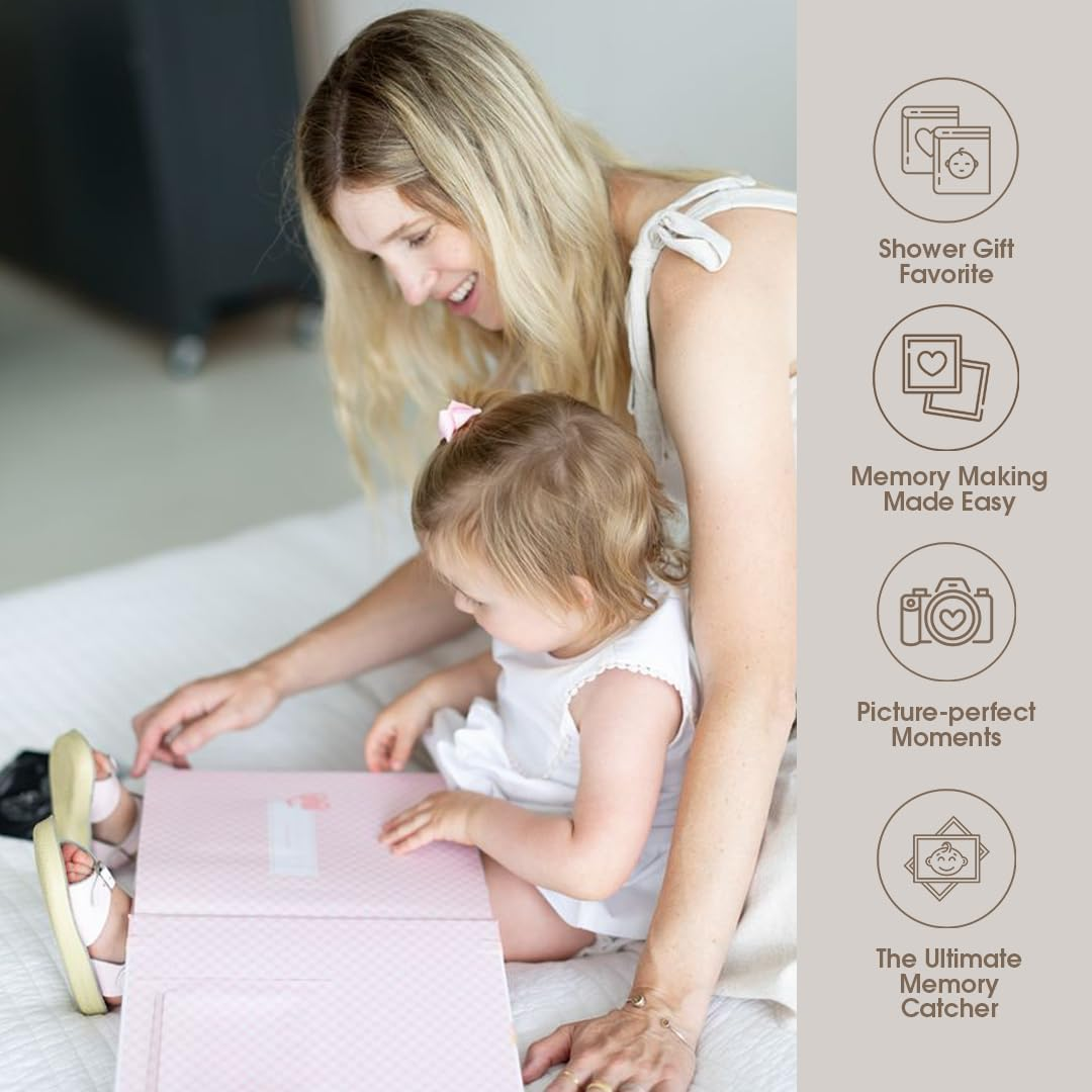 Lil Peach First 5 Years Baby Memory Book, Cherish Every Precious Moment, Pink & Peach Confetti Polka Dots - Safari Train Baby Book image number 3