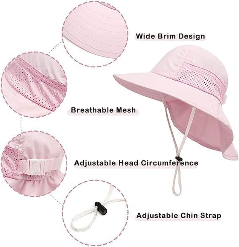 Kids Girls Boys Ausgear Sun Hat Wide Brim UPF50+ Beach Hats Mesh Cap with Neck Flap for Baby Toddler Outdoors image number 3