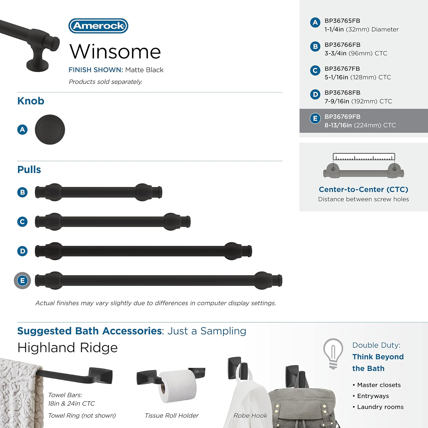 Amerock | Cabinet Pull | Matte Black | 8-13/16 Inch (224 Mm) Center-To-Center | Winsome | 1 Pack | Drawer Pull | Cabinet Handle | Cabinet Hardware image number 4