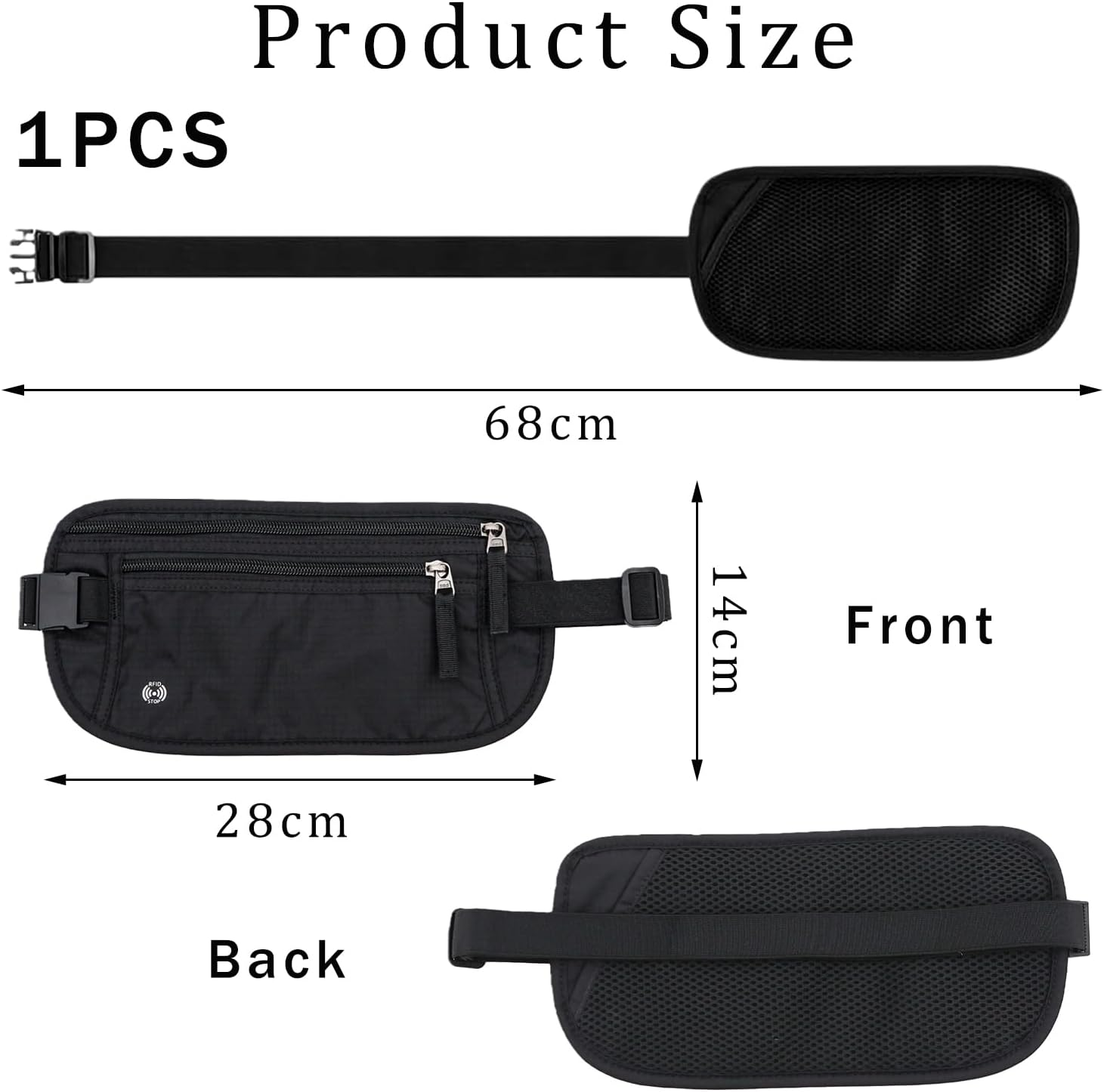 Waist Pack anti Theft,Ultra-Slim Money Belts for Travel Hidden,Travel Money Belt with RFID Blocking,Secure Travel Money Belt,Passport Holder,Anti-Pickpocket Protection for Cash (Black) image number 3