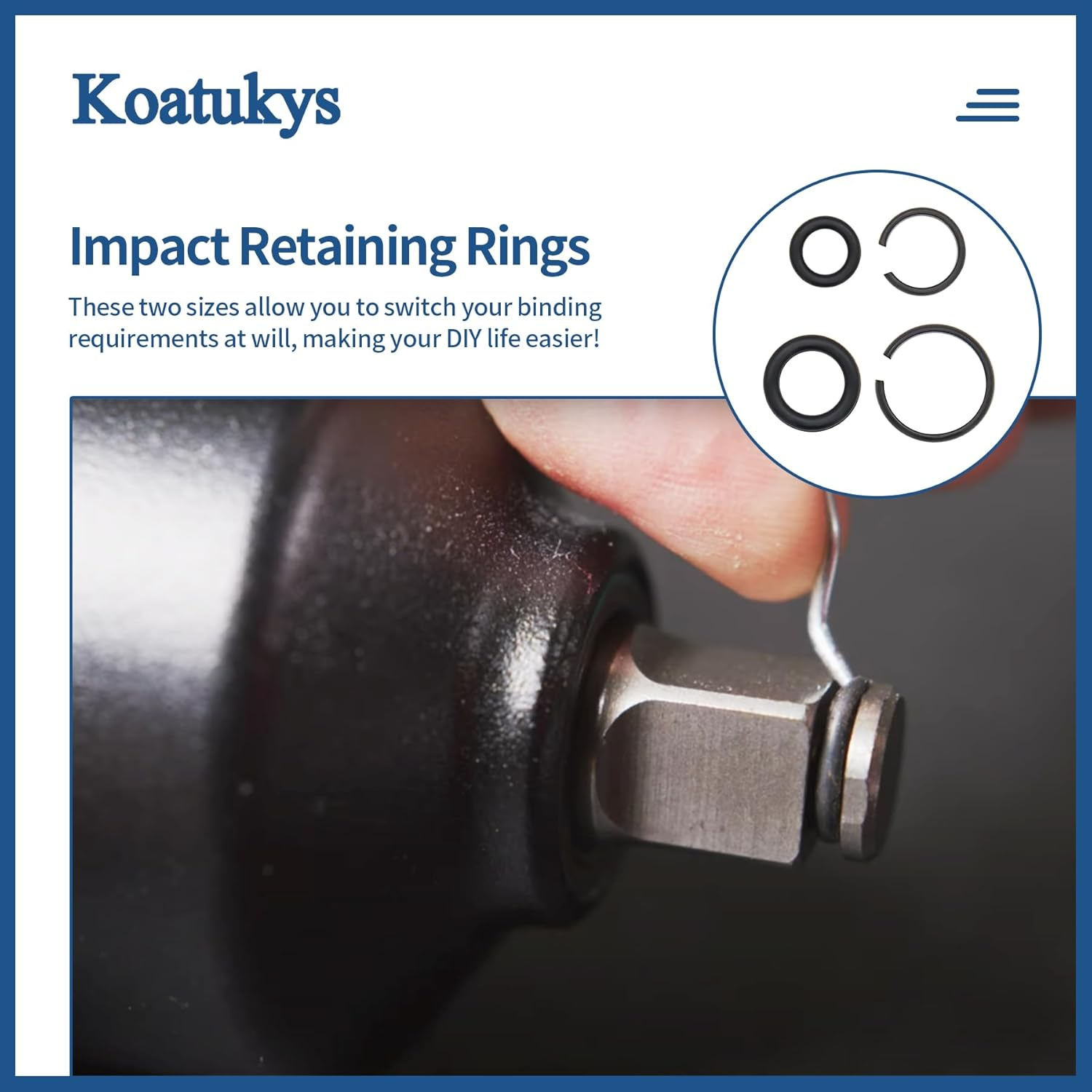 Koatukys 5 Sets 3/8" and 5 Sets 1/2" Impact Retaining Ring Wrench Socket Clip with O-Ring Fits Replacement Milwaukee/Pneumatic Type Impact Wrench Square Drive Socket Retainer Ring image number 4