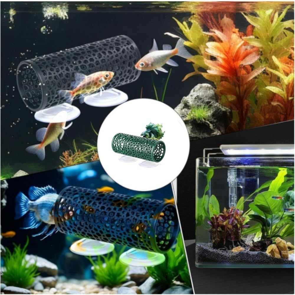 DACUAN Hollow Betta Fish Tunnel,Small Hole Hollow Betta Fish Cave,Aquarium Betta Tunnel with Suction Cups,Aquarium Decor Fish Tank Accessories Decorations Hideout Tube (Green) image number 1