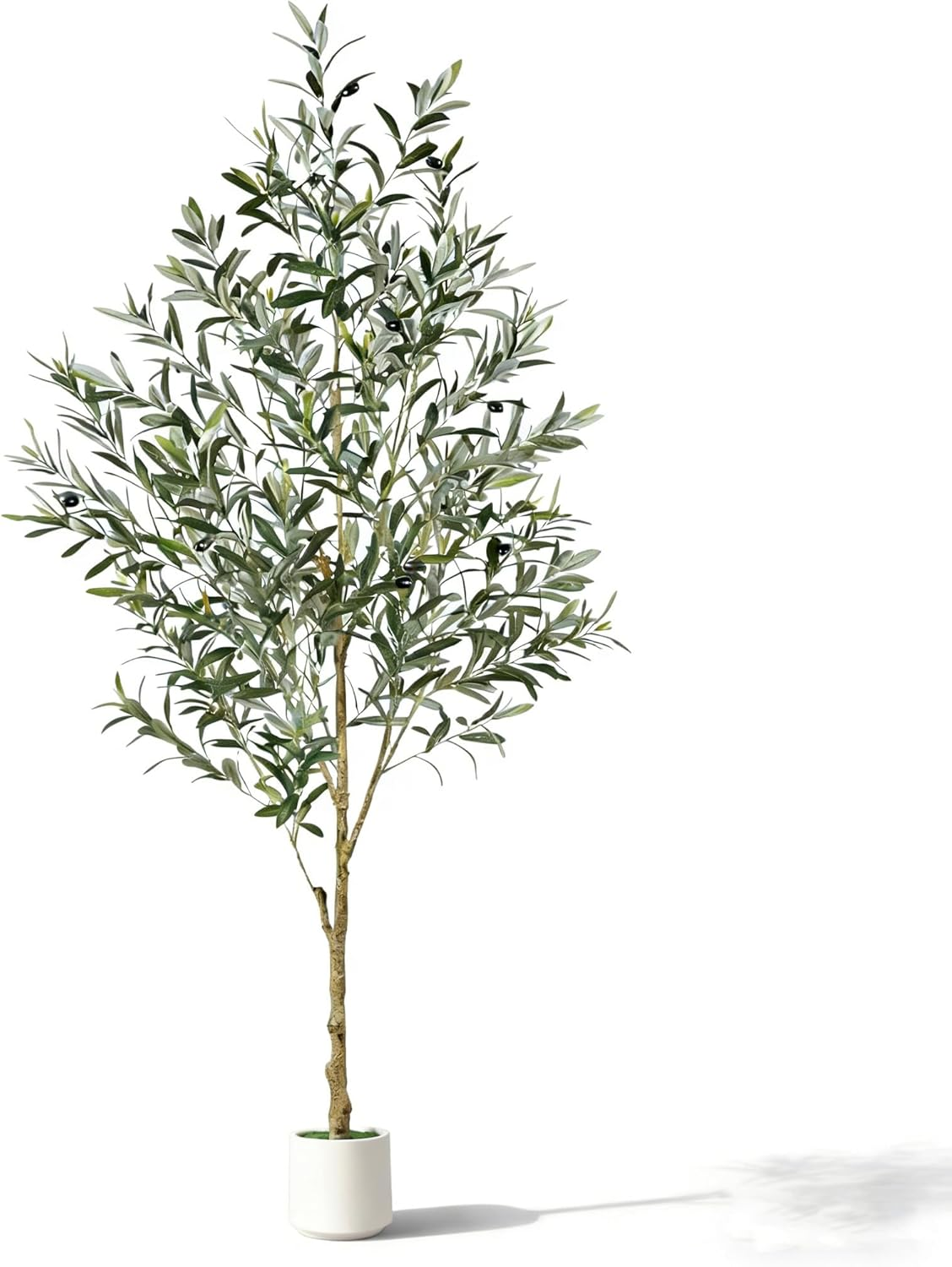 BESTONE Artificial Olive Tree Lifelike Artificial Plant with Natural Wood Trunk & Faux Fruits, Elegant White Pot, Modern Floor Decor for Indoor/Outdoor Home Office Living Room (152Cm/5Ft) image number 3