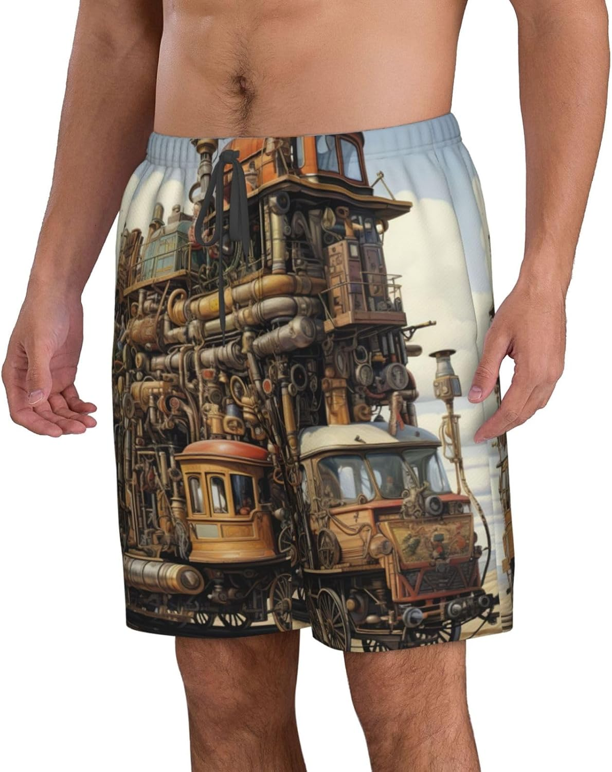 WURTON Diversified Transportation Print Men'S Beach Shorts Hawaiian Summer Holiday Casual Shorts with Drawstring, Quick Dry image number 3