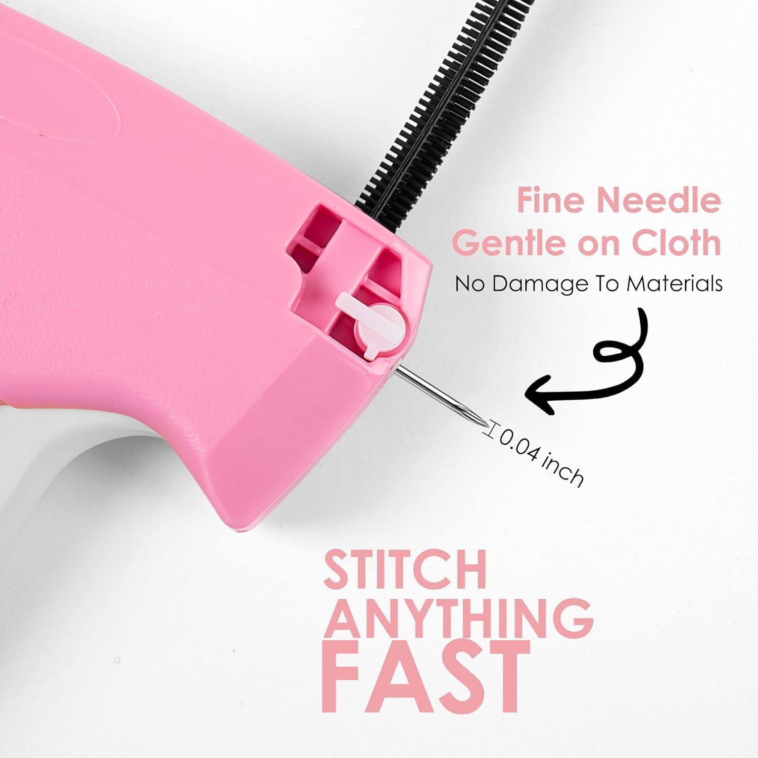 Stitchy Gun for Clothes - Handheld Stitch Gun Quick Clothing Fixer - Mini Stitch Tagging Gun - Includes 5 Needle, 1000 Black Fasteners & 1000 White Fasteners (Pink)