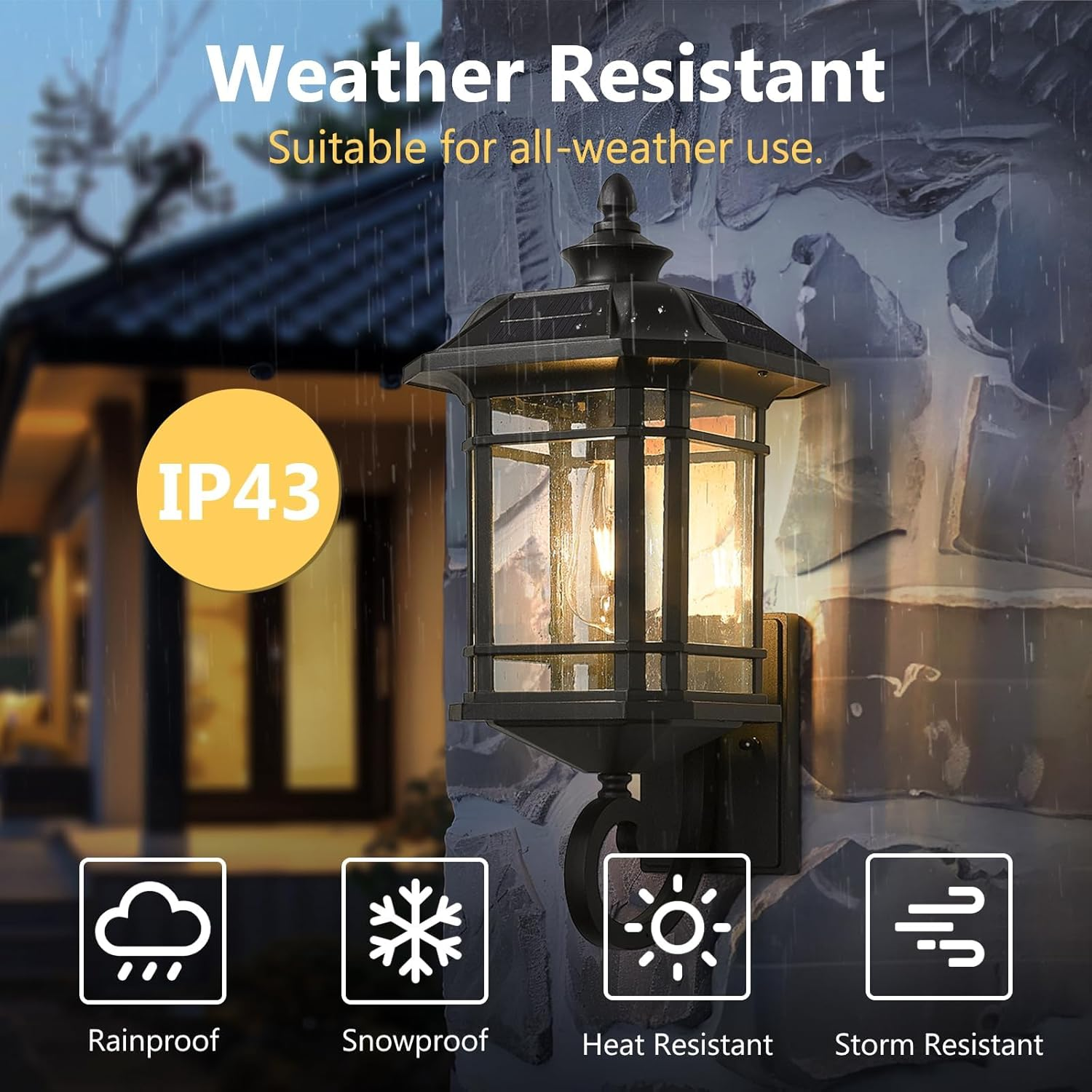 EMLIVIAR Solar LED Wall Light Outdoor,Dusk to Dawn Solar Porch Light with Remote Control, Black Finish with Seeded Glass, Bulb Included, 22021M-SL BK image number 5