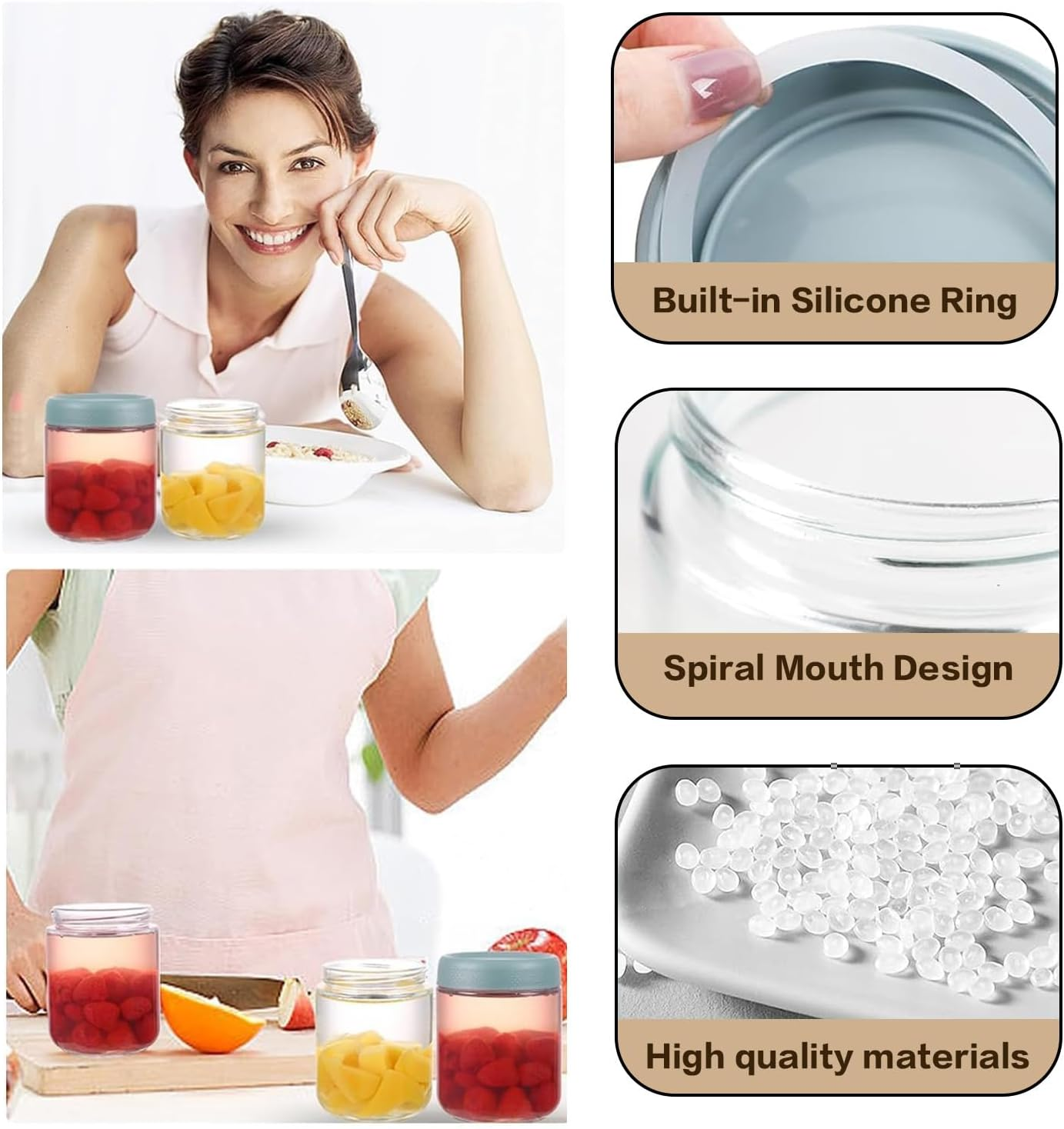 Kaoruo 6 Pack 10Oz Overnight Oats Containers with Lids, Glass Jars with Airtight Lids, Food Storage Containers for Yogurt Spice Snacks Sugar(300Ml) image number 3